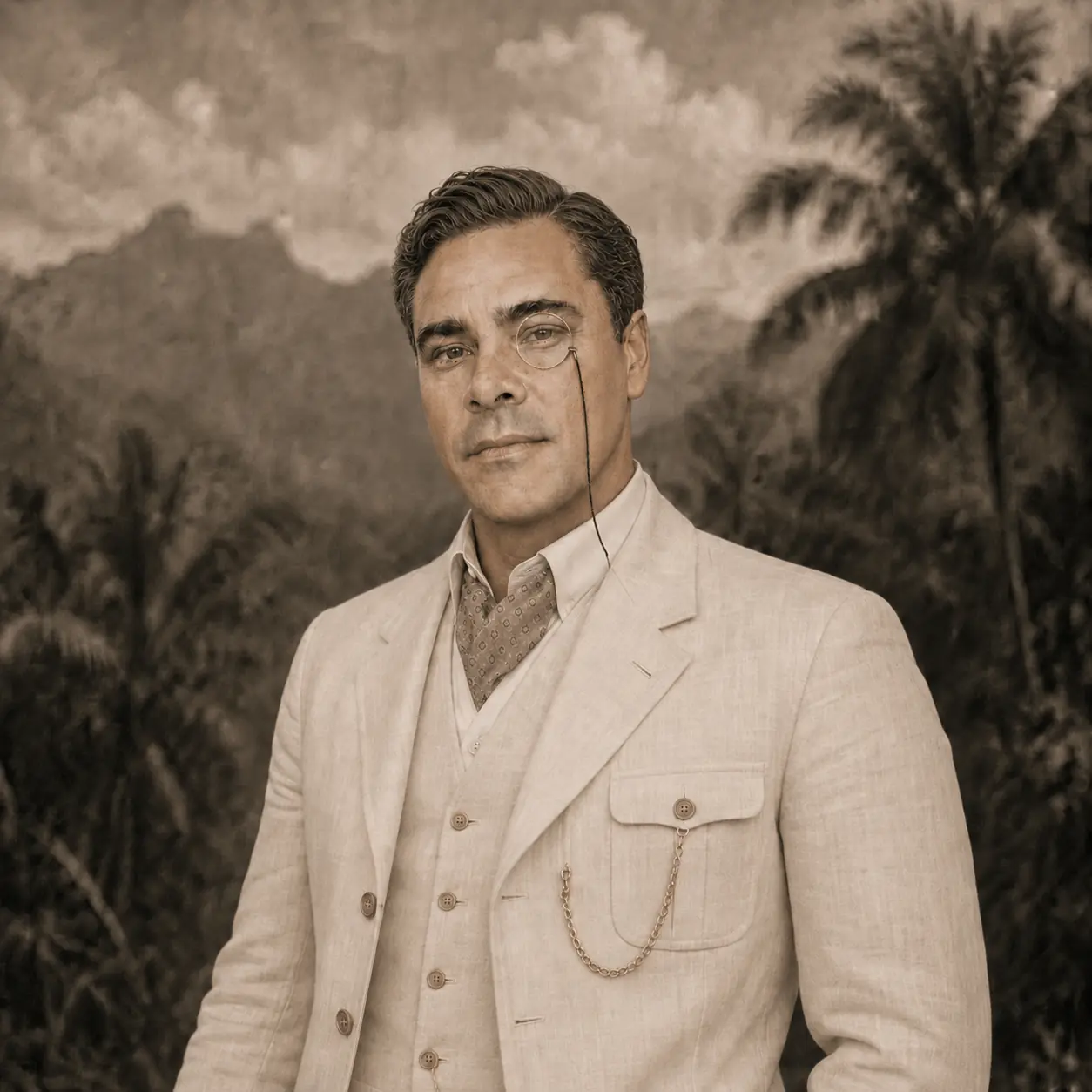 1920s expedition file portrait of Sir Prescott Thorne, Expedition commander · world-renowned explorer