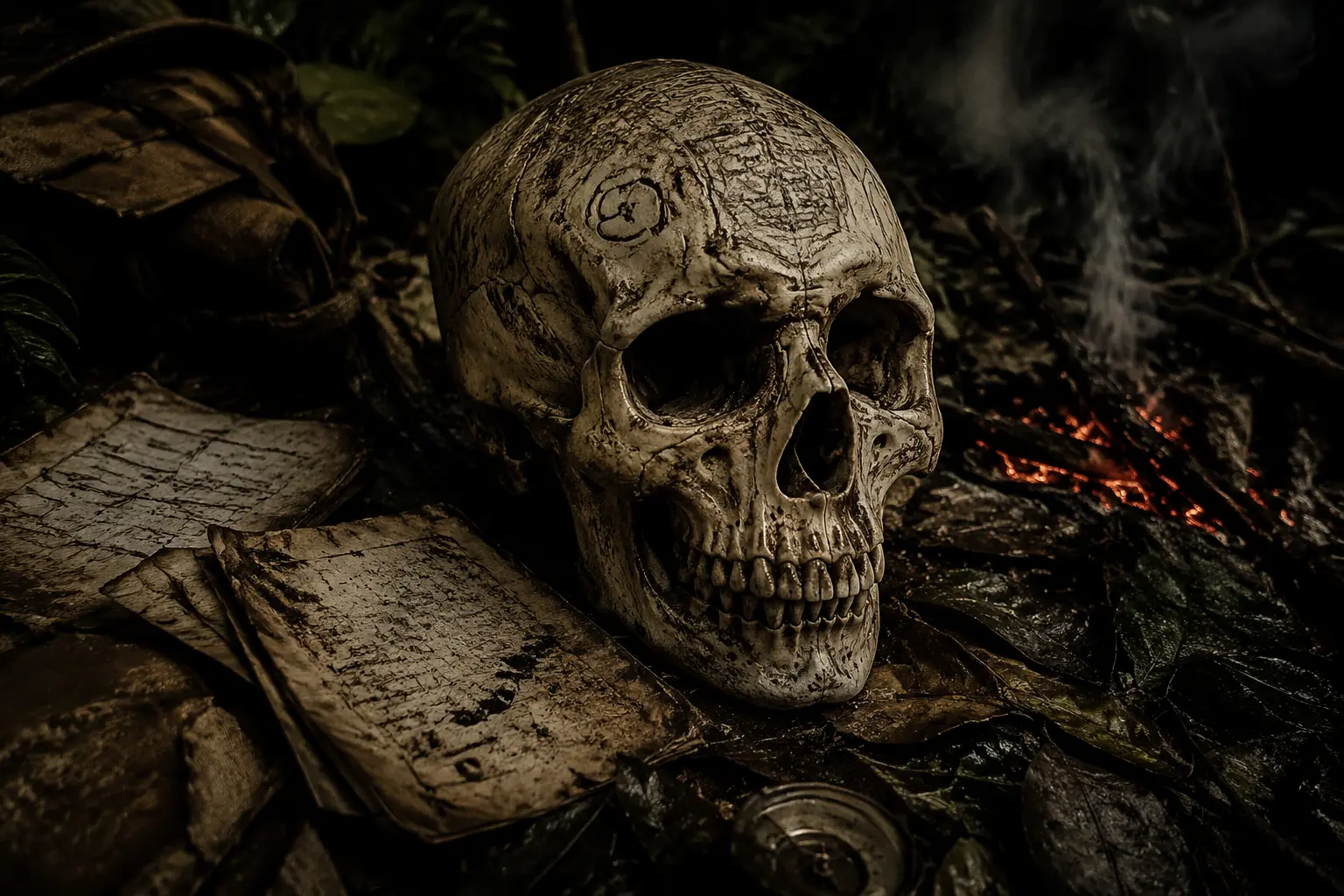 Aged skull with ritual markings