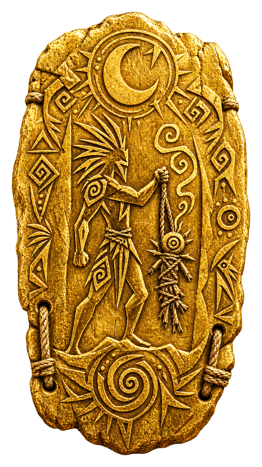 Ancient gold tablet with the original moon, bound-name and sewn-mouth carvings
