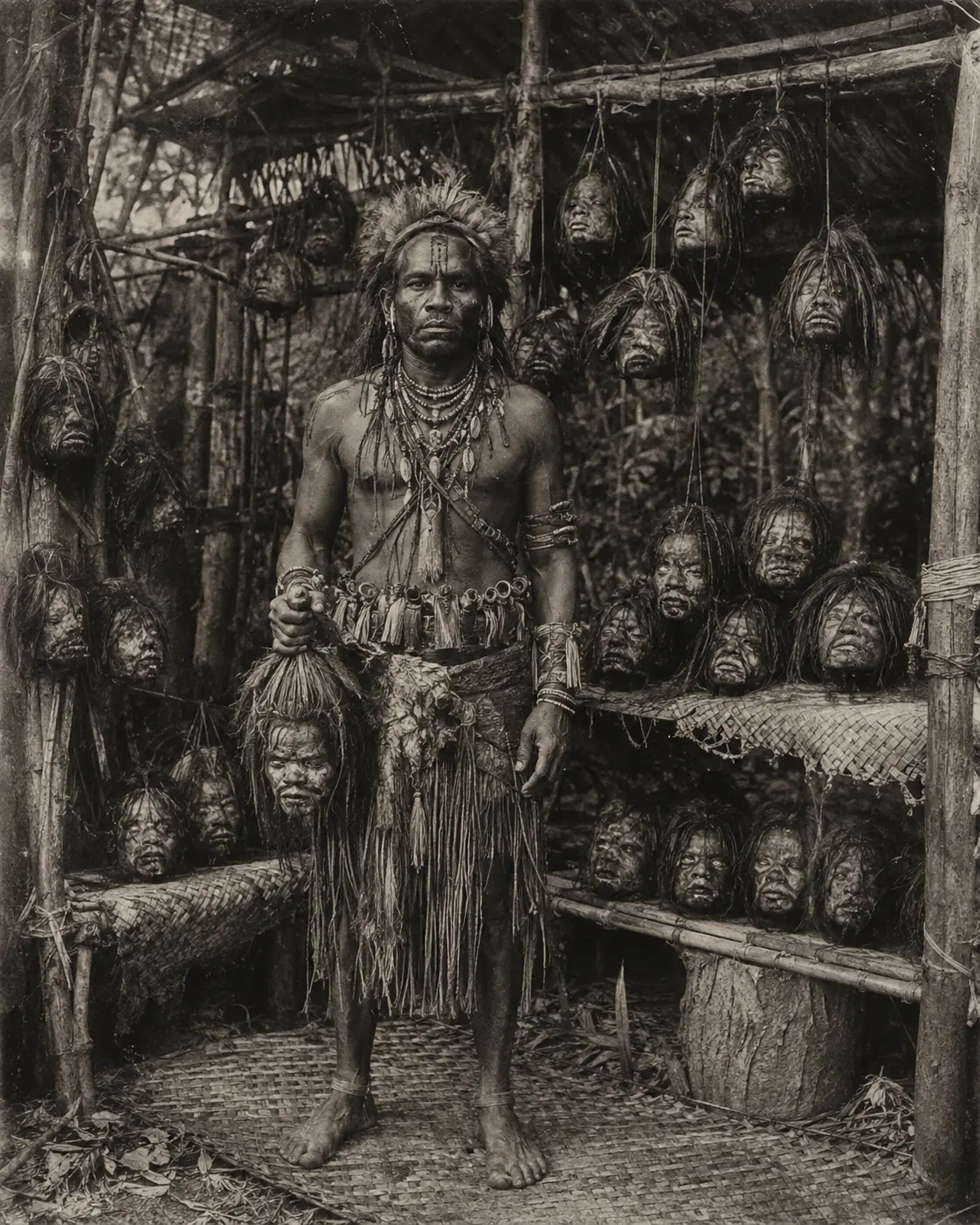 The Collector: A vintage portrait surrounded by preserved trophies.